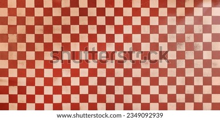 Original 1970s retro wall tiles. Square white and red checkered tiles. Vintage style home decor. Royalty-Free Stock Photo #2349092939