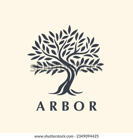 Arbor tree logo mark design. Organic nature icon. Natural plant emblem. Tree of life symbol. Vector illustration.