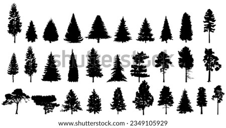 Spruce tree silhouette collection on white background