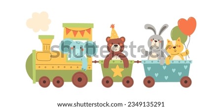 Animals On The Train Vector Illustration