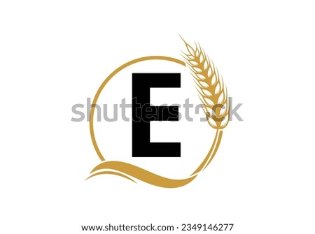 Agriculture Wheat Logo On E Letter. Agriculture Logo Design Template, Food, Healthy Nutrition Symbol. Logo for agriculture business and company identity