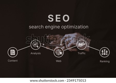 SEO, Search Engine Optimization ranking concept, magnifying glass, the idea of promote traffic to website