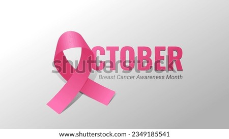 October Breast Cancer Awareness Month Banner Simple Clean Pink Ribbon on White Background Illustration