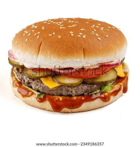 hamburger with cutlet, cheese, caramelized onion on a white background 5