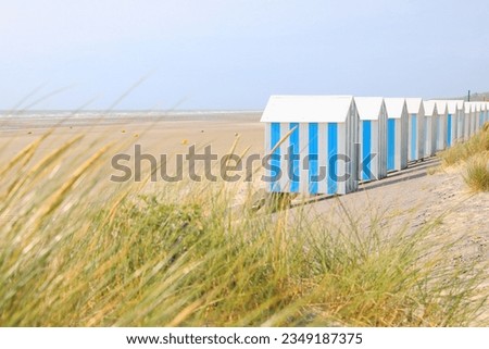 Huts on the beach in Hardelot-Plage, Neufchâtel-Hardelot, Pas-de-Calais, France Royalty-Free Stock Photo #2349187375