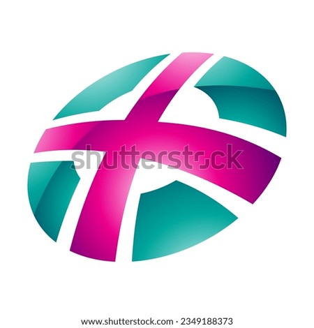 Magenta and Green Glossy Round Shaped Letter X Icon on a White Background