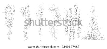 Carbonated water fizz bubbles. Underwater fizzing air scattered bubble flow for aerated sparkling drinks. Floating oxygen spheres visual effect vector illustration of liquid underwater oxygen Royalty-Free Stock Photo #2349197483