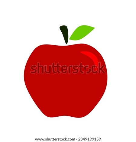 vector red apple with green leaves. apple fruit icon
