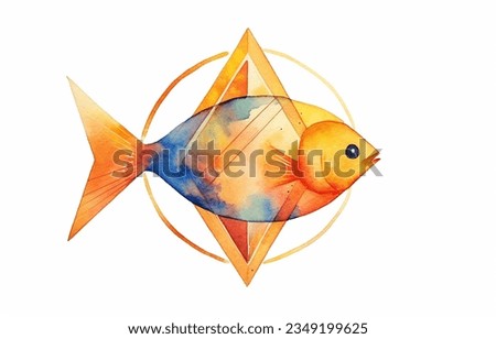 Abstract geometrical piece combination, oil painting, hand-painted, triangle, circle, gold element, animals, horses, butterfly, feathers and wings, fish
