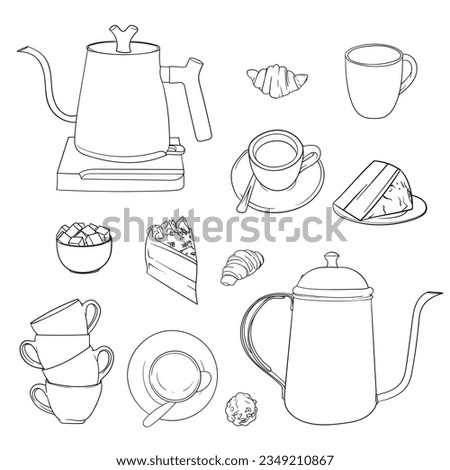 Set of coffee shop clip art in hand drawn design for international coffee day template