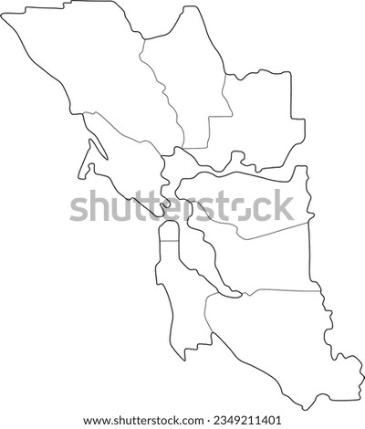 bay area county vector map with borders, sonoma, napa, solano, marin, san francisco, san mateo, alameda, contra costa, santa clara Royalty-Free Stock Photo #2349211401