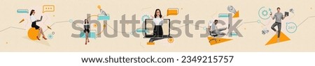 Collage picture configuration workers use gadget laptop technical support clients customers answer emails isolated on beige background Royalty-Free Stock Photo #2349215757