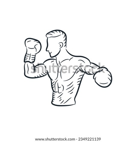 Boxer boxing exercise hand drawn line drawing. Sport man punch training, vector icon logo vintage sketch illustration