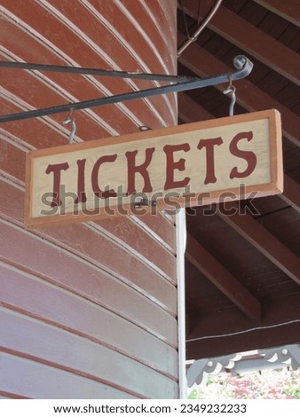 Vintage Tickets Sign Hanging from Red Painted Wood Train Depot in Snoqualmie Washington