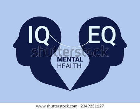 IQ and EQ concept. two human head silhouettes with iq eq text. right and left brain, cerebral hemispheres concept. Head silhouette of a person, gear and heart shape symbol Royalty-Free Stock Photo #2349251127