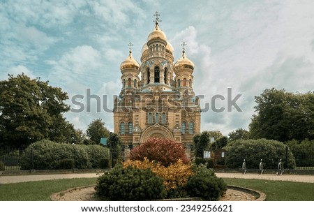 A stunning photo showcasing the St. Nicholas Russian Orthodox Naval Cathedral in Liepaja, a masterpiece of architectural and spiritual significance Royalty-Free Stock Photo #2349256621