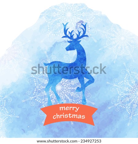 Greeting card with deer. Vector watercolor backdrop. Greeting card 2015. Happy New Year .