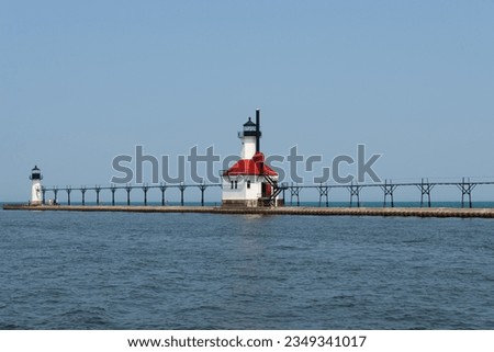 The St. Joseph Lighthouse on Lake Michigan on a sunny afternoon. Royalty-Free Stock Photo #2349341017