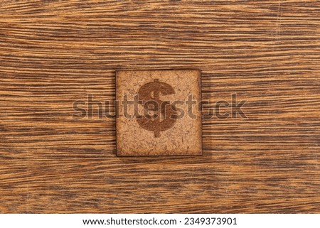 Dollar Sign In Square Wooden Tiles - Symbol $, On Wooden Background.