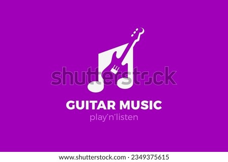 Guitar Logo Note Music Sound Education Party Concept Negative space Design style