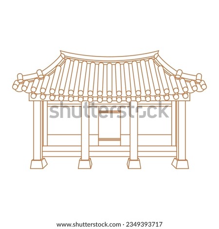Editable Front View Traditional Hanok Korean House Building Vector Illustration in Outline Style for Artwork Element of Oriental History and Culture Related Design Royalty-Free Stock Photo #2349393717