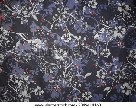 Beautiful white, black and blue flower print fabric.