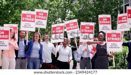 Workers Strike Demonstration In City. Labor Union March. Protest Rally Royalty-Free Stock Photo #2349424177