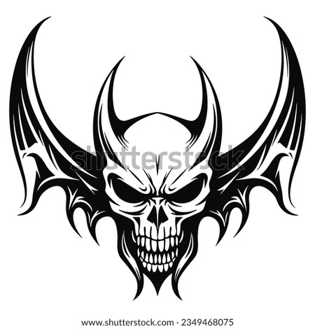 A demon head with wings in a vintage style mascot of illustration