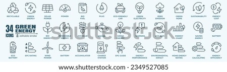 Carbon footprint, CO2 neutral, net zero, sustainable development editable stroke outline icons set isolated on white background flat vector illustration. Pixel perfect. Royalty-Free Stock Photo #2349527085