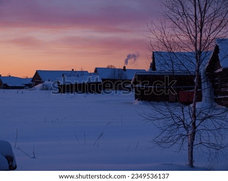 an infinitely cold sunset in the Siberian outback with amazing whimsical colors of the sky.