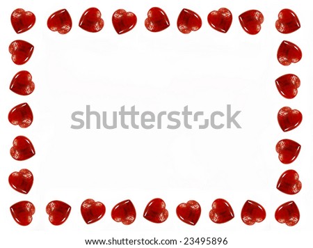 frame red hearts isolated over white background
