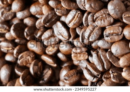 Arabica dark roast coffee beans. With dark brown color, lightly surface oil in roast beans Royalty-Free Stock Photo #2349595227