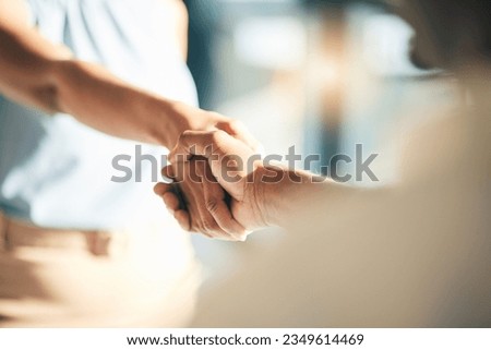Handshake, hello and hands of people meeting for partnership or agreement together as a team with trust. Greeting, accept and thank you or welcome gesture for deal, collaboration and support Royalty-Free Stock Photo #2349614469