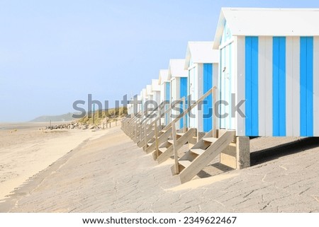 Beach huts in Hardelot-Plage, Neufchâtel-Hardelot, Pas-de-Calais, France Royalty-Free Stock Photo #2349622467
