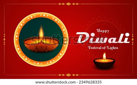 Happy Diwali banner design with illuminated oil lamps.