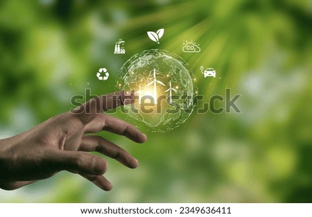 Renewable circular economy icon resource concept for saving, global warming reduction, carbon reduction, environmental protection, alternative energy