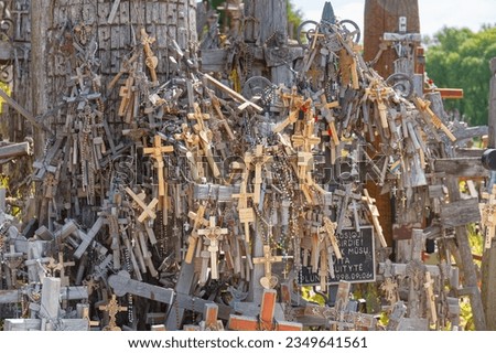 Hill of crosses, Kryziu kalnas, Lithuania. It is a famous religious site of catholic pilgrimage. Royalty-Free Stock Photo #2349641561