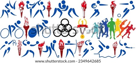 vector set of Olympic sports games and torches isolated on white background. Vector illustration Royalty-Free Stock Photo #2349642685