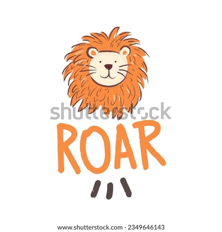 flat vector cute lion, born to roar, cute animal character idea for kids and kids print materials and t-shirts, greeting card, kids wall painting, postcard