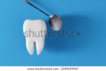 Healthy white tooth and dentist mirror. Oral health and dental inspection teeth. Medical dentist tool, children healthcare,3D render