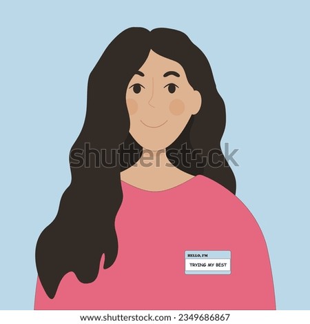 
Portrait of a smiling girl. A young figure with long hair who wants to feel happy. Vector illustration. I'm trying my best. 