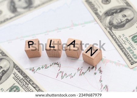 Plan word. Text on wood cubes and background. High quality photo