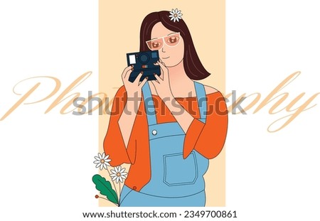 Smiling Girl With Camera - Photography - Girl photgrapher - Flat Art Vector