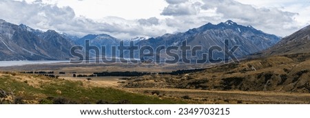 New Zealand, Edoras (Mount Sunday) in Valley, Panorama, Lord of the Rings filming location Royalty-Free Stock Photo #2349703215