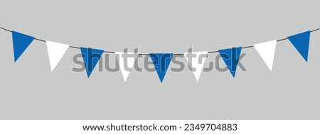 Ohi Day, Greek holiday, Greece bunting garland, string of blue and white triangular flags, pennants, retro style vector illustration