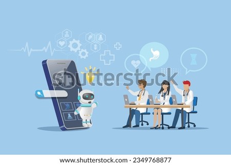 AI chat bot assist medical doctor team diagnosis and solving patient health problem. Artificial intelligence technology in medical and heath care school.