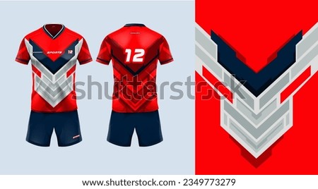 Sport jersey template mockup stripe line abstract design for football soccer, racing, gaming, red color