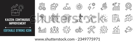 KAIZEN editable stroke icon Japanese business strategy, continuous improvement, kanban method, also includes improvement, quality, advancement, success, implementation, pictogram, Line Icons signs Royalty-Free Stock Photo #2349775971