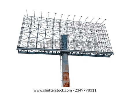 blank construction sign steel structure of blank sign with spotlight Industrial and business concepts, large outdoor advertising structures, billboards.