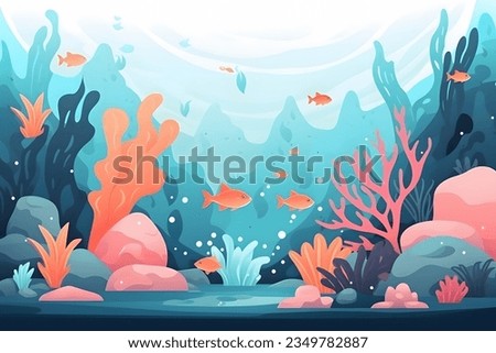 Under the sea background. Marine Life Landscape. Ocean underwater world. Ocean nature inhabitants. Silhouette ocean bottom. Marine underwater life. Sea, seascape, seafloor, undersea background. Vector